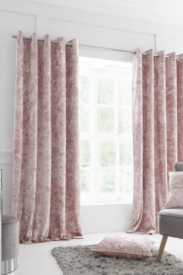 Catherine Lansfield Blush Pink Crushed Velvet Eyelet Curtains - blush pink