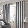Sienna Crushed Velvet Eyelet Ring Top Pair of Fully Lined Curtains - Silver 90_ x 90